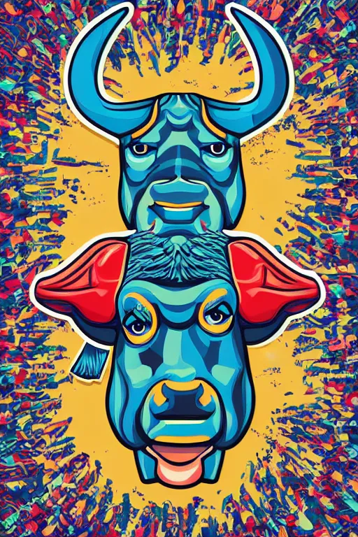 Image similar to A portrait of a dictator bull, sticker, highly detailed, colorful, illustration, smooth and clean vector curves, no jagged lines, vector art, smooth