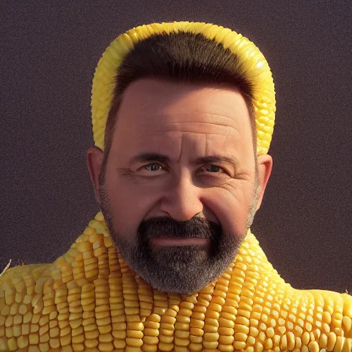 Image similar to hyperrealistic dslr film still of billy mays disguised as giant ear of corn, stunning 8 k octane comprehensive 3 d render, inspired by istvan sandorfi & greg rutkowski & unreal engine, perfect symmetry, dim volumetric cinematic lighting, extremely hyper - detailed, incredibly real lifelike attributes & flesh texture, intricate, masterpiece, artstation, stunning