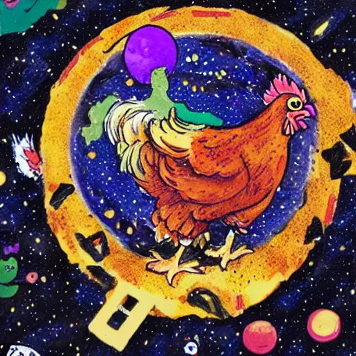 Prompt: Chicken eating the universe