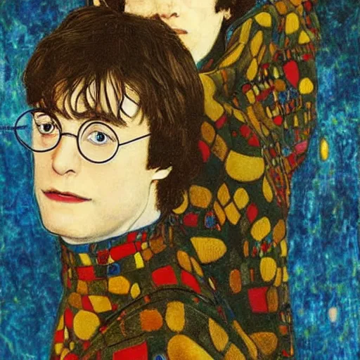 Prompt: harry potter painted by gustav klimt