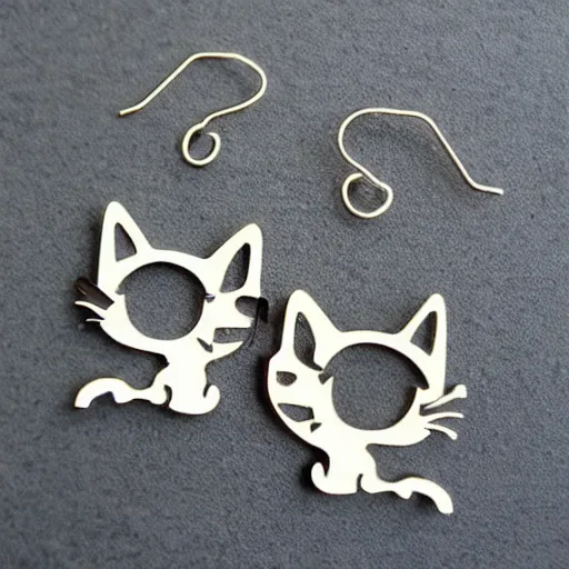 Image similar to 2d lasercut cat earrings, popular on artstation, popular on deviantart, popular on pinterest