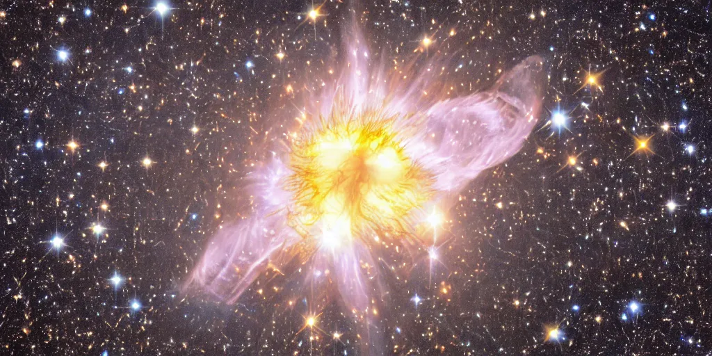 Image similar to a highly detailed image of an exploding star taken by the Hubble Telescope,