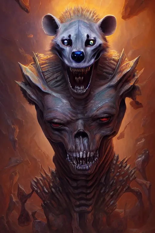 Prompt: beautiful oil painting with high detail and of a Hyena-Skeleton-Plasma-Galaxy God hybrid from dungeons and dragons and art direction by James Cameron ;by artgerm; wayne reynolds art station; cinematic quality character render; low angle; ultra high quality model; production quality cinema model;