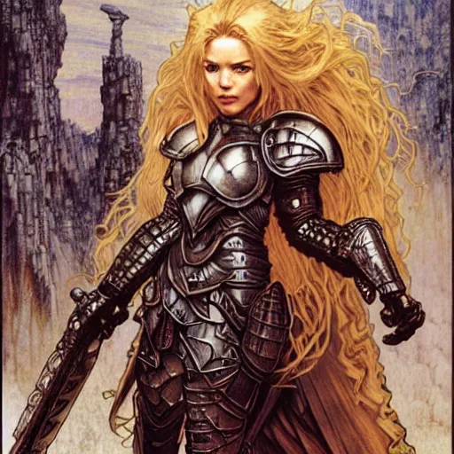 Image similar to head and shoulders portrait of a armored female paladin, d & d, fantasy, luis royo, magali villeneuve, donato giancola, wlop, krenz cushart, hans zatka, klimt, alphonse mucha