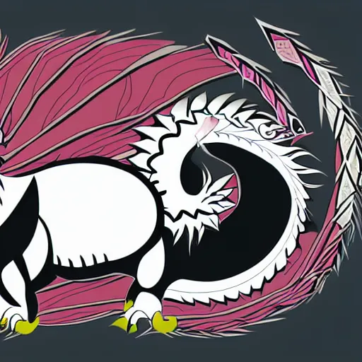 Image similar to vector art of welsh dragon and panda mixed, intercrossed, chimera, adobe illustrator