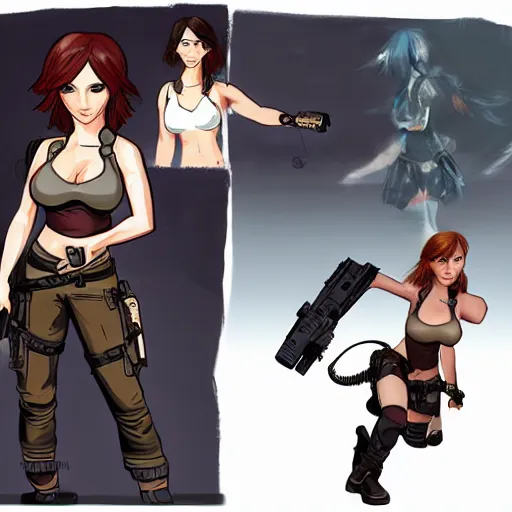 Image similar to concept art illustration of christina hendricks as lara croft anime protagonist