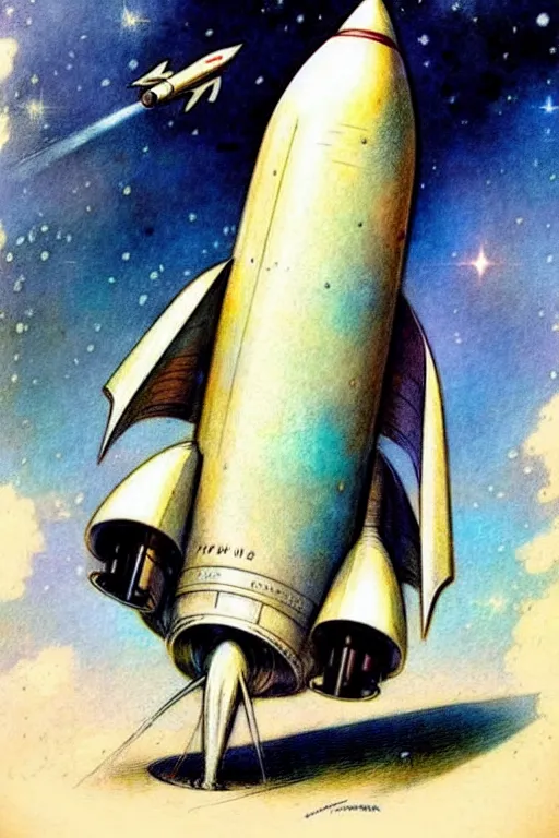 Image similar to (((((1950s rocketship . muted colors.))))) by Jean-Baptiste Monge !!!!!!!!!!!!!!!!!!!!!!!!!!!