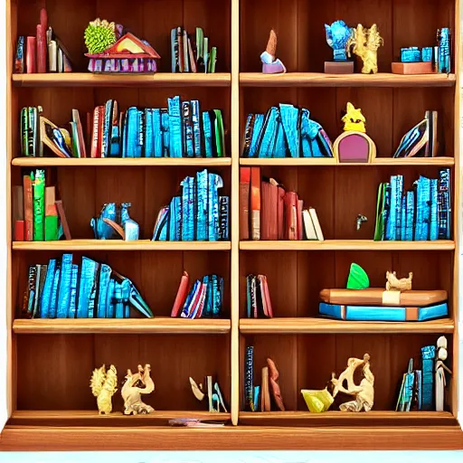 Prompt: enchanted bookshelves, in the style of colin thompson, highly detailed, playful fantasy