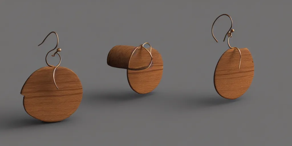 Prompt: earring design, jewelry design, wood, nordic, material, product design, trending on artstation, cgsociety, photo realistic, design by ziva cph and isabel lennse, 8 k, unreal engine, c 4 d