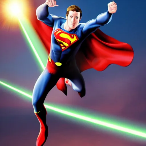 Prompt: mark zuckerberg as a superman with laser beams shooting out of his eyes