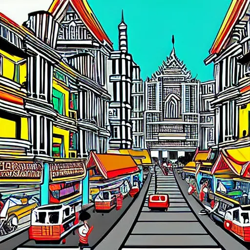 Prompt: a bangkok street background illustrated by albito mielgo - w 1 0 2 4