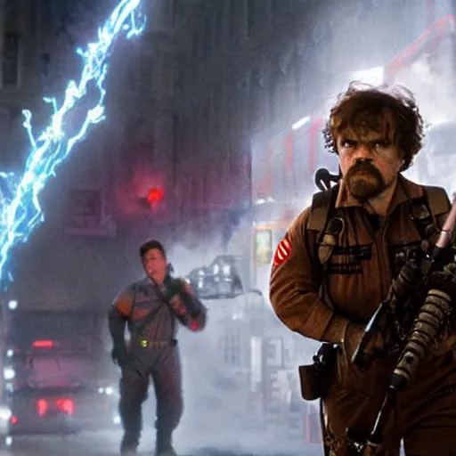 Image similar to stunning awe inspiring peter dinklage as a ghostbuster in the movie ghostbusters, movie still 8 k hdr atmospheric lighting