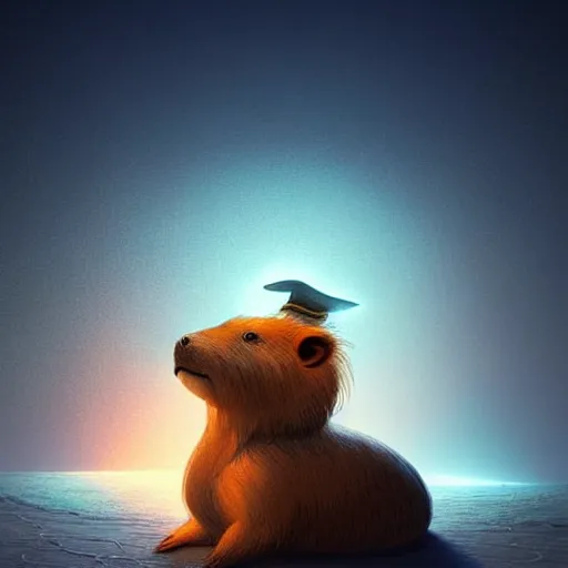 Image similar to beautiful digital fantasy illustration of a Birth Machine, Capybara pirate, keeping vigil over the salt flats, lights in the night, highly detailed, soft lighting, rendered in octane, masterpiece, very very very aesthetic, exquisite marble details!!!