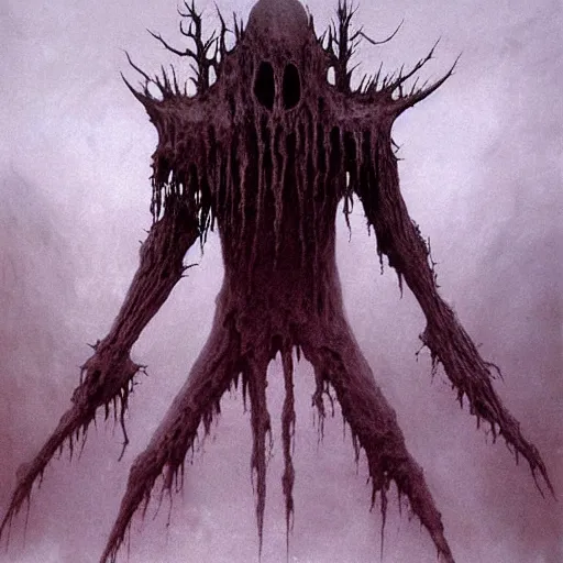 Prompt: shadowknight archfiend beksinski, spine chilling, creepy creature, terrifying, horror spooky