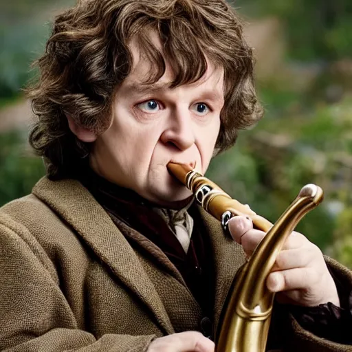 Prompt: bilbo baggins playing a flute