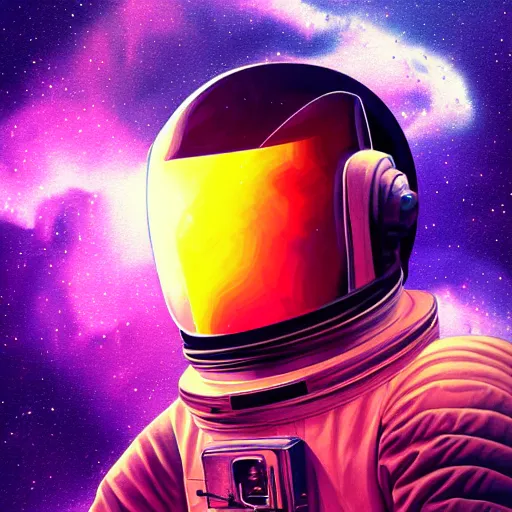 Image similar to portrait of an astronaut floating in a nebula, digital art, detailed