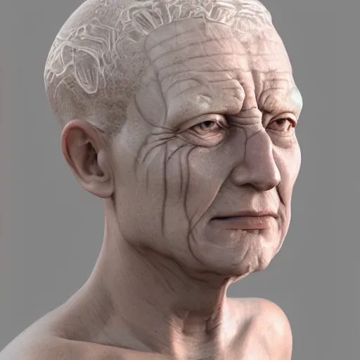 Prompt: marble skin, old 1 0 0 years, translucent sss, 3 d daz occlusion