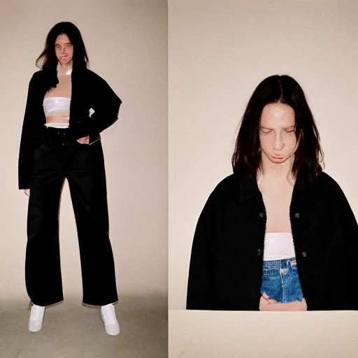 Image similar to realistic photoshoot for a new vetements lookbook, color film photography, portrait of a beautiful person, in style of Campbell Addy, 35mm