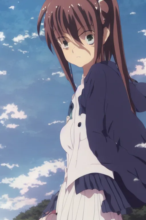 Prompt: An anime high school girl, portrait, Makoto Shinkai, kyoto animation, aniplex