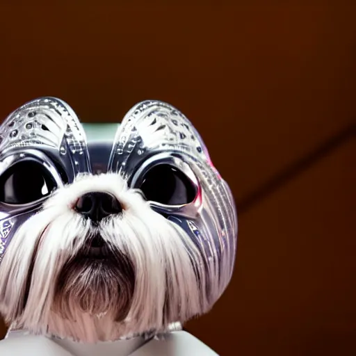 Image similar to Metal Robot Shihtzu, OLED Eyes, Gears, blue lights