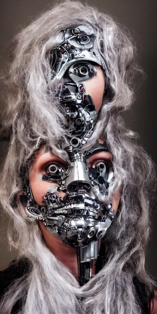 Prompt: a beautiful cyborg made of elektron ceremonial maske