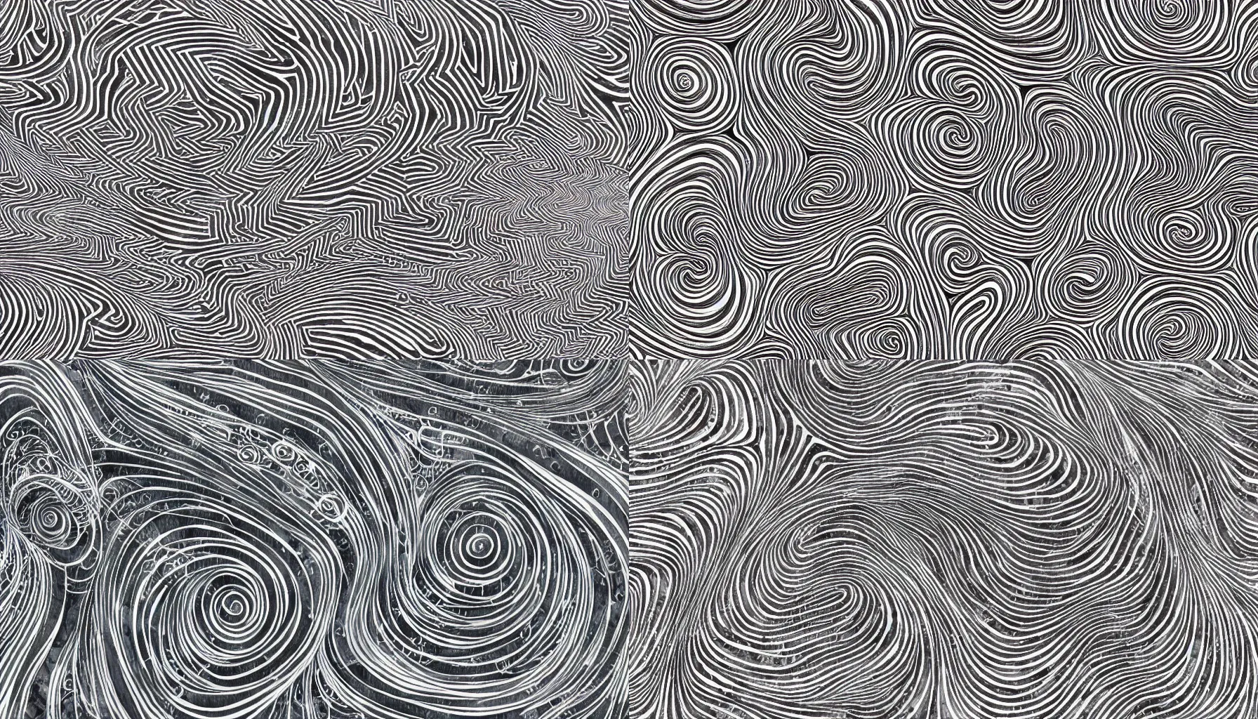 Prompt: abstract fractal automaton, abstract rippling flowing ribbon made of generative geometric art, medium: greyscale watercolor and ink