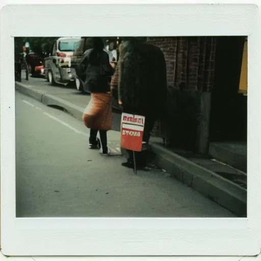 Image similar to polaroid street photo teared and glued with tape