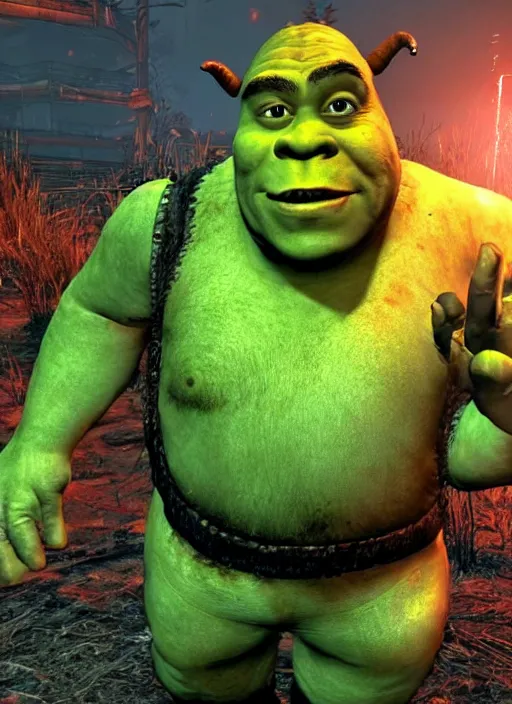 Image similar to scary shrek as a monster in fallout 4