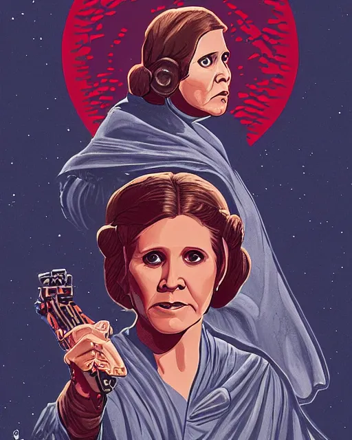 Prompt: carrie fisher in return of the jedi, 1984, digital art, cdx