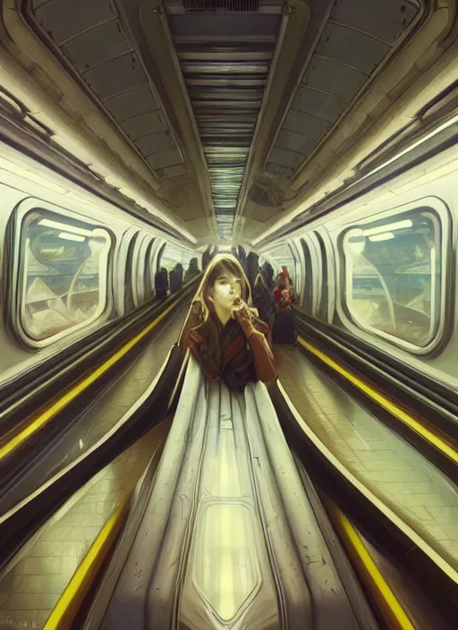 Image similar to perfectly - empty subway train interior, intricate, highly detailed, digital painting, artstation, concept art, smooth, sharp focus, illustration, unreal engine 5, 8 k, art by artgerm and greg rutkowski and alphonse mucha