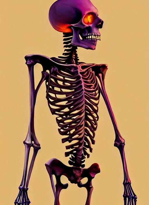Prompt: a caricature portrait of a skeleton with very long legs vibrant color scheme, highly detailed, in the style of romanticism, cinematic, artstation, moebius, greg rutkowski