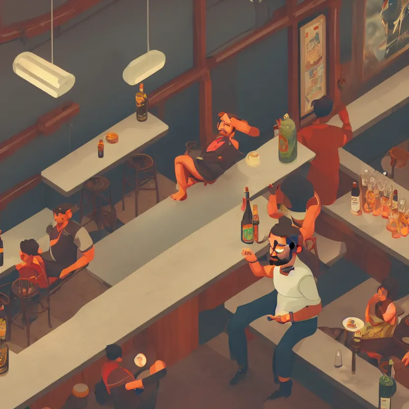 Prompt: virat kholi sitting in a bar, with a huge belly, drinking heavily, isometric, wide view, cinematic view, ultrarealistic, 8 k, unreal engine, by atey ghailan, artstation