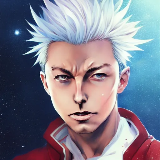 Image similar to anime portrait of old elon musk as an anime boy, white hair, by Stanley Artgerm Lau, WLOP, Rossdraws, James Jean, Andrei Riabovitchev, Marc Simonetti, and Sakimichan, trending on artstation