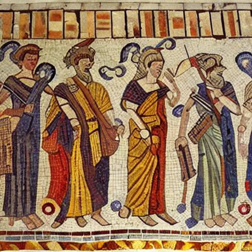 Image similar to an ancient greek mosaic of harry potter