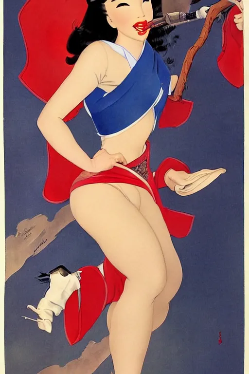 Image similar to mulan full body portrait by alberto vargas and gil elvgren