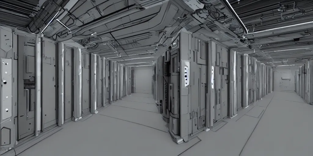 Prompt: parallax datacenter server room white rusty android robocowboy in artstation