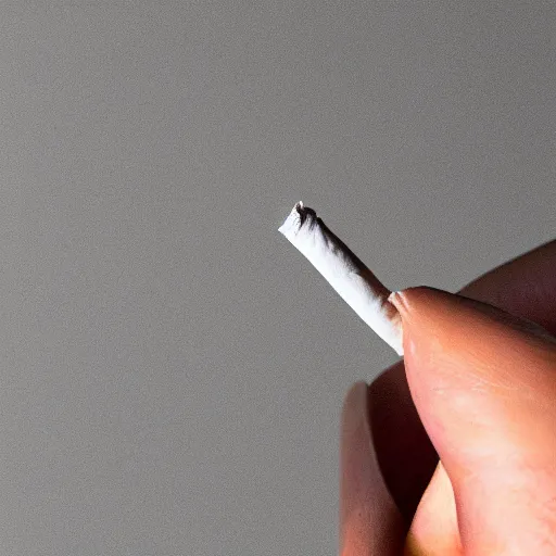 Prompt: Close-up of only realistic hand holding cigarette with smoke, hyper realism, white background, 4K