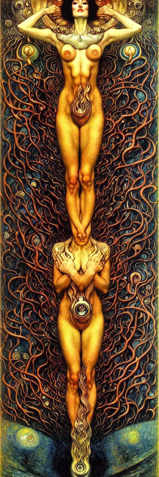 Image similar to Divine Chaos Engine by Karol Bak, Jean Delville, William Blake, Gustav Klimt, and Vincent Van Gogh, symbolist, visionary