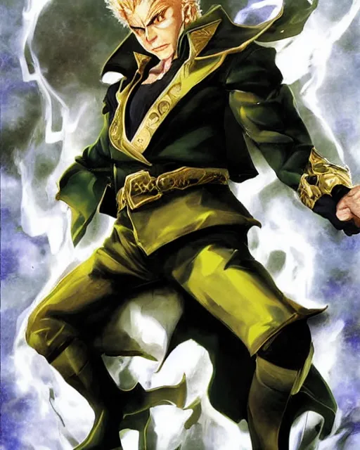 Image similar to portrait of dio from jojo bizzare adventure painted by hirohiko araki and greg rutkowski