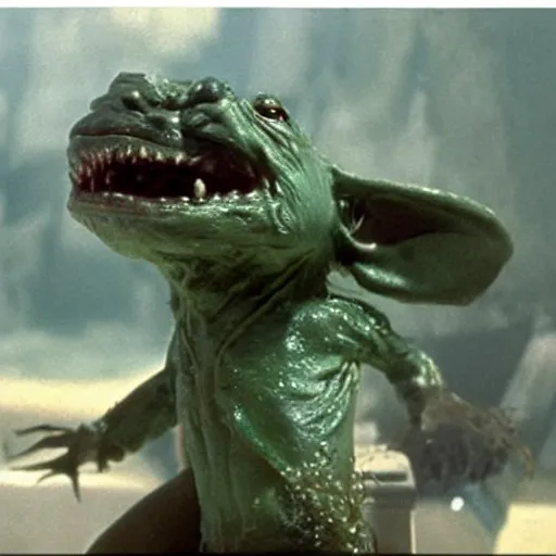 Image similar to a film still of gremlin coming out of water in star wars realistic, detailed