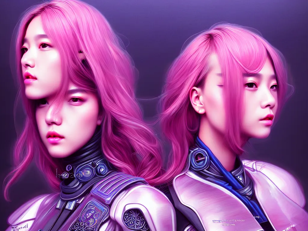Image similar to portrait blackpink lisa, futuristic thiland police uniform female, at future neon light rooftop, ssci - fi and fantasy, intricate and very very beautiful and elegant, highly detailed, digital painting, artstation, concept art, smooth and sharp focus, illustration, art by tan zi and ayanamikodon and alphonse mucha and wlop