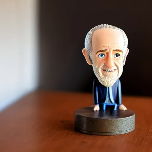 Prompt: george carlin bobble head figurine on a nice expensive desk