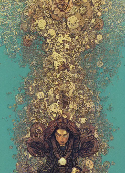 Prompt: We all live in a dystopian society cherishing silently the evil within, intrincate, maximalism, by Michael Whelan! Victo Ngai, Tyler Edlin, Ayami Kojima