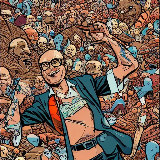 Image similar to cleveland rocks in the style of Geof Darrow