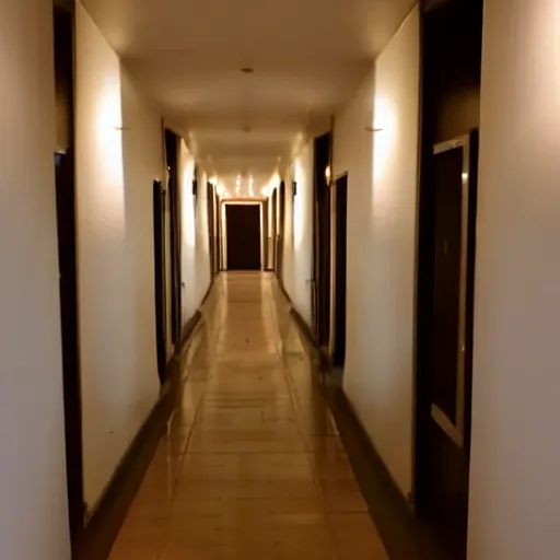 Image similar to a dark and recursive hallway, with a heavenly glow