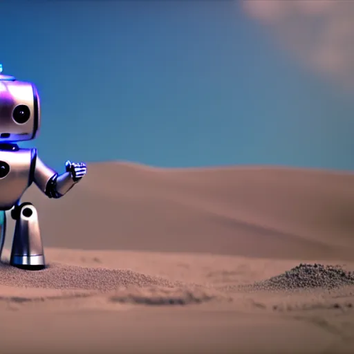Image similar to a cute little robot consists of sand. super realistic 8 k render of a elegant, cinematic composition