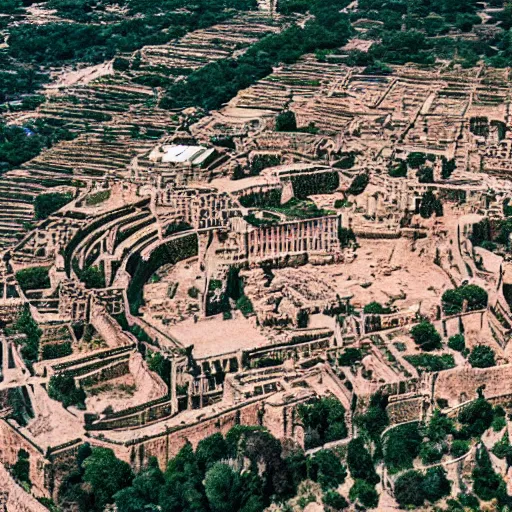 Prompt: ancient city seen from helicopter drawn in cartoon style