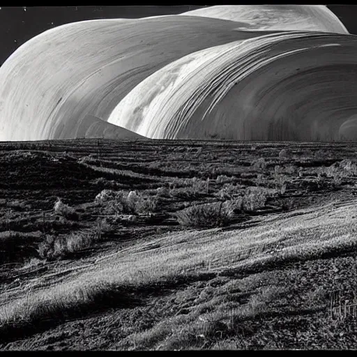 Prompt: a black and white sci - fi landscape by anselm adams