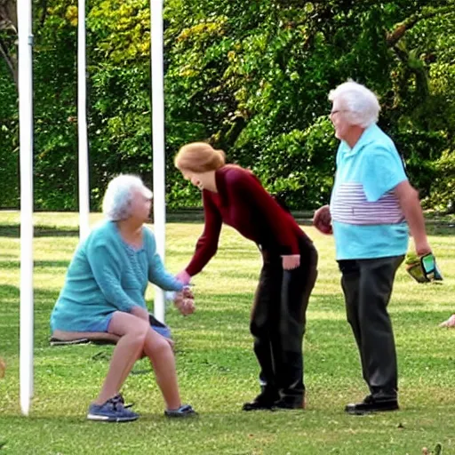 Prompt: taylor swift tripping old people in the park