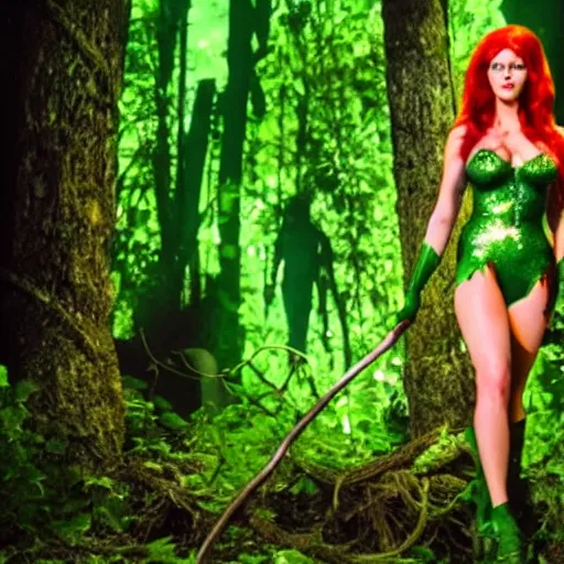 Image similar to stunning awe inspiring meagan fox as poison ivy, movie still 8 k hdr atmospheric lighting